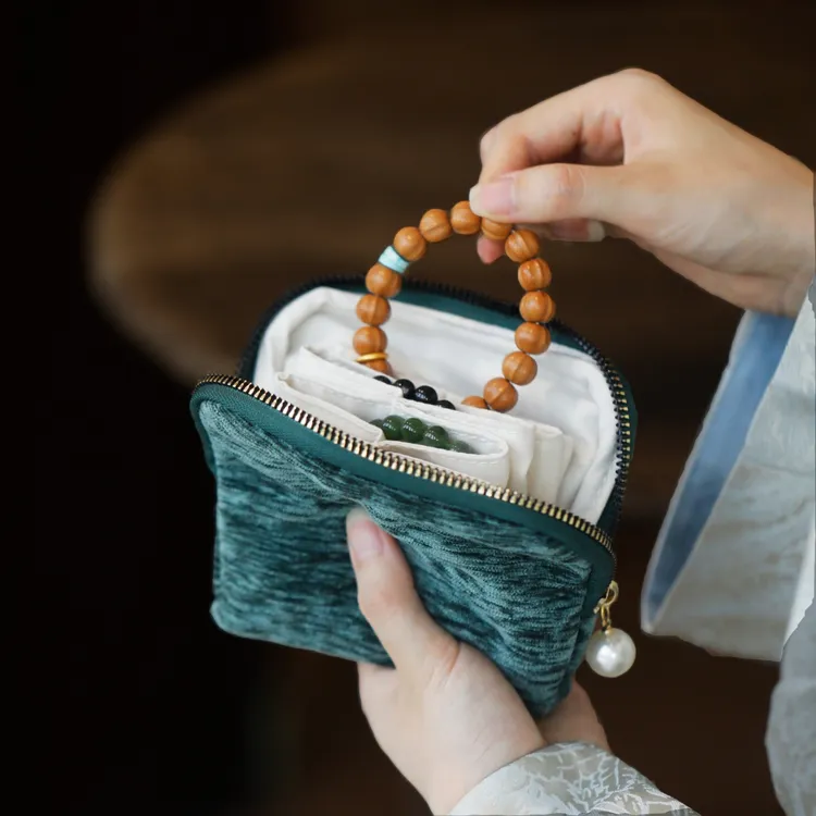 首饰袋 中式文玩收纳包珠宝水晶首饰手串收纳袋 便携隔层大容量女商品图