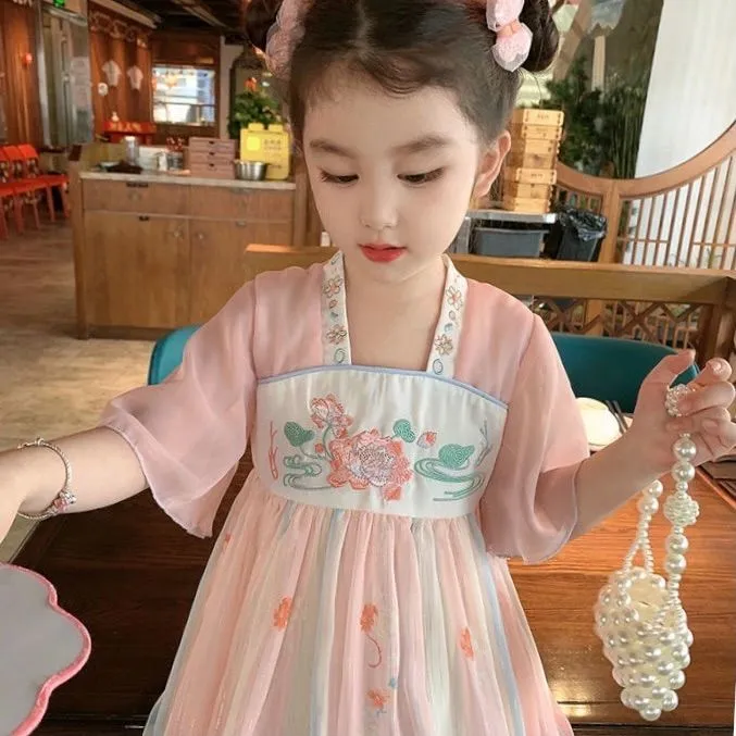 款儿童连衣裙汉服夏款2025女童汉服夏季薄款儿童唐装中国风古装襦