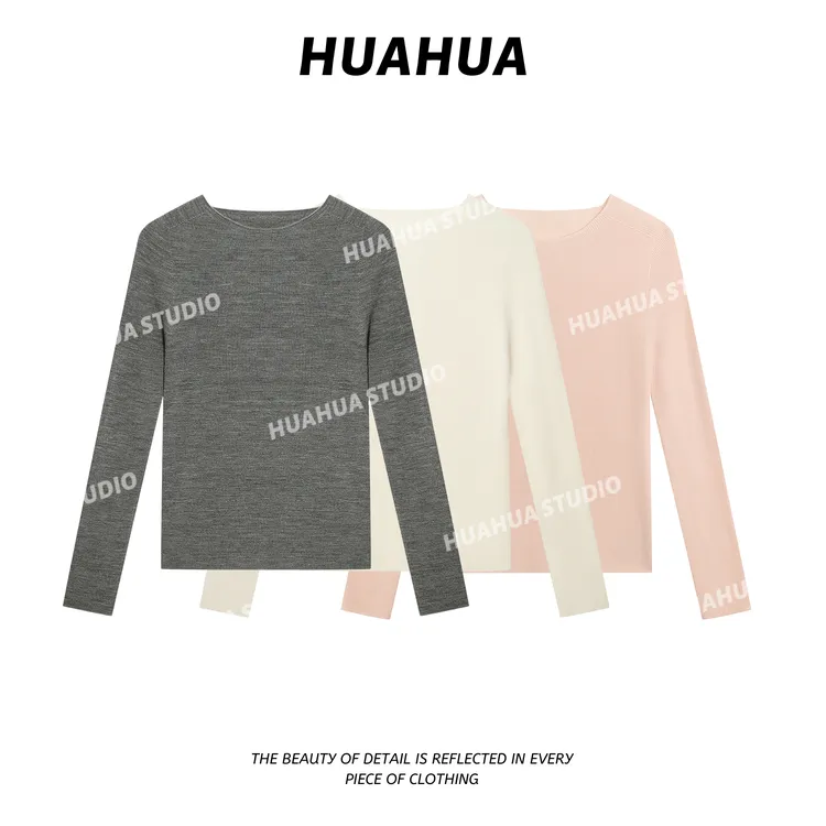 【花花】高频内搭~针织修身型圆领时尚秋季短款显瘦秋冬设计感内搭