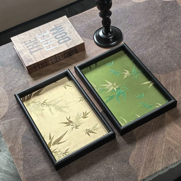 刺绣光影竹叶款托盘收纳托盘置物盘小物件收纳盘客厅桌面托盘