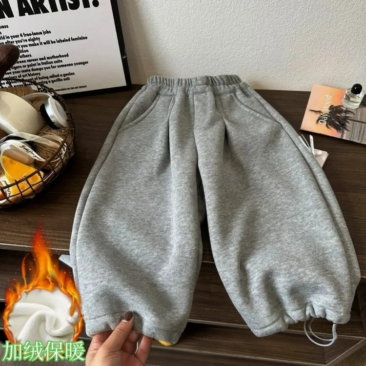 儿童加绒裤冬季新款韩版加厚卫裤男女童加厚简约百搭直筒运动长裤