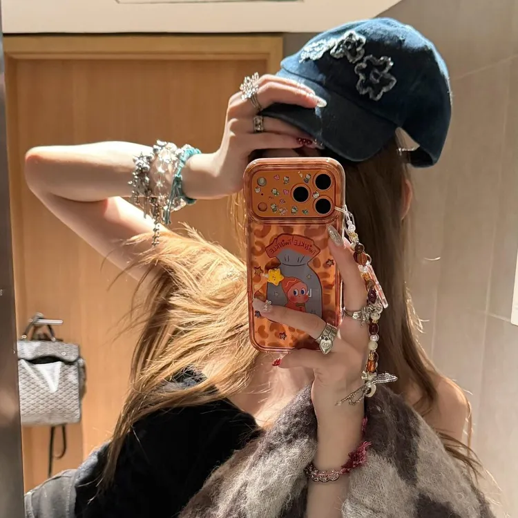 招财进宝豹纹星星人适用iphone17promax手机壳16苹果13/14/15挂绳