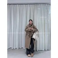 『PEACHZHOU』羊毛牛角扣高级感宽松休闲长款连帽毛呢大衣夹棉外套