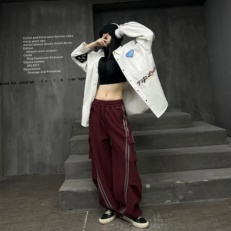 多福猫原创潮牌酷女孩穿搭时尚套装女春长袖衬衫外套休闲裤两件套