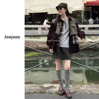 Jaajaaa松针罗盘 设计师款潮流复古拼接撞色格纹口袋宽松外套/AAI