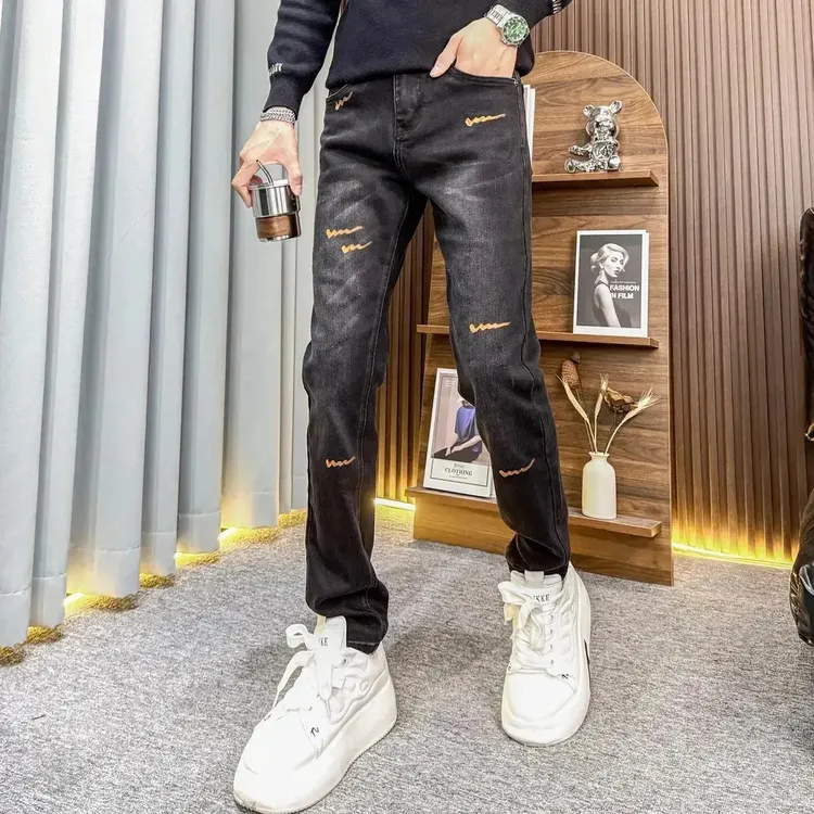 黑色波浪纹牛仔裤男款高级感男装秋季款爆款2026新款痞帅潮男裤子