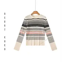 【MISSKO】高品质“可机洗”精纺新澳休闲“羊毛”复古显瘦杠条毛衣 T43