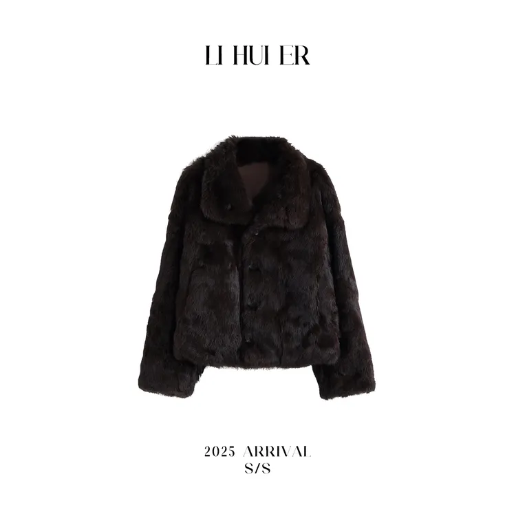 LiHuiEr李慧儿【怀旧胡桃】秋款气质设计师小众咖色皮草S25090