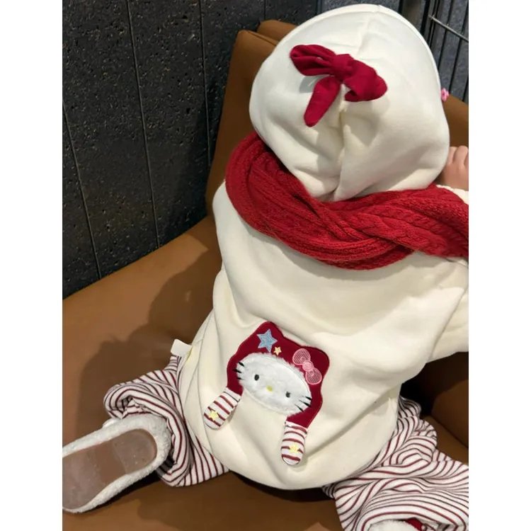 女童套装冬季2025新款时尚儿童宽松保暖加绒连帽卫衣宝宝休闲裤子