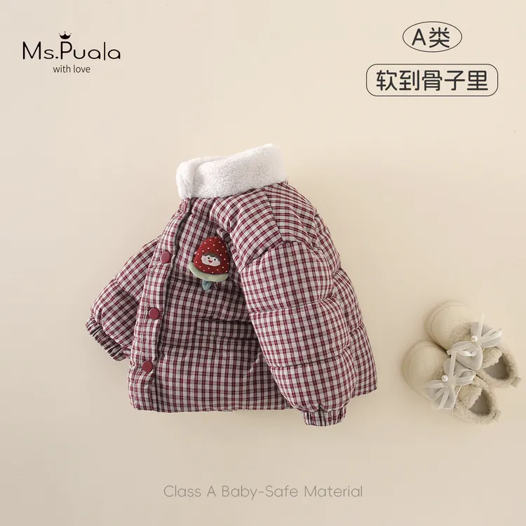 【MsPuala怦然欢喜】婴幼儿童装棉服女童外套冬款简约格子宝宝棉衣