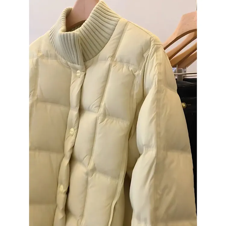 温柔减龄黄色针织拼接立领棉服女2025冬季宽松休闲保暖面包服外套