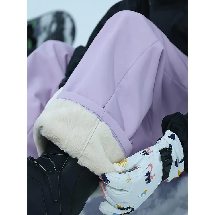 紫色单板滑雪裤男女冬季加绒巨厚羊羔绒裤子东北漠河三防保暖棉裤