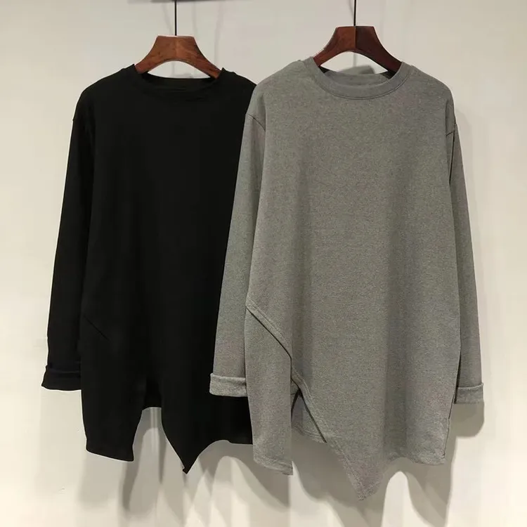 胖MM240斤大码不规则开叉德绒长袖t恤女春秋显瘦宽松打底衫上衣潮