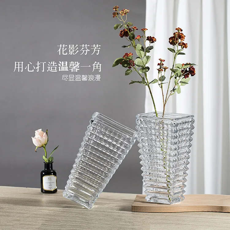 新款花瓶北欧轻奢风水晶玻璃花瓶摆件客厅插花ins鲜花水养插花