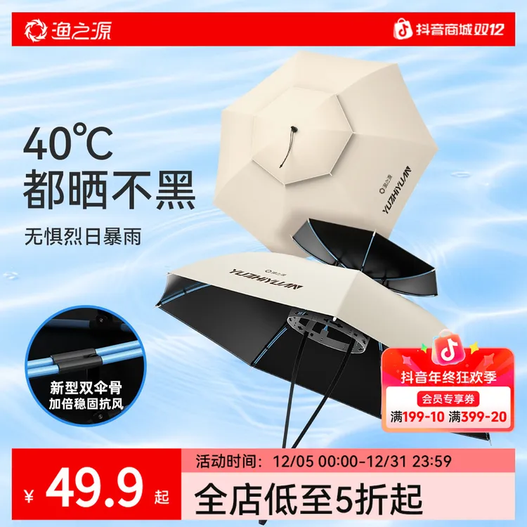 渔之源钓伞防晒防雨伞帽防晒伞小巧便携雨帽钓鱼专用头戴式雨伞帽