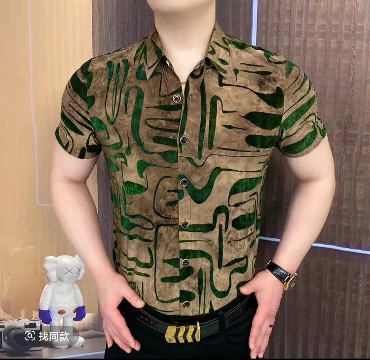 （K8欧货）2025半袖衬衫上衣时尚休闲百搭潮流薄款男士修身C2519