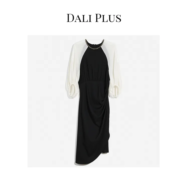 DALI PLUS高定重磅醋酸短款人间莫妮卡黑白撞色连衣裙-23423439