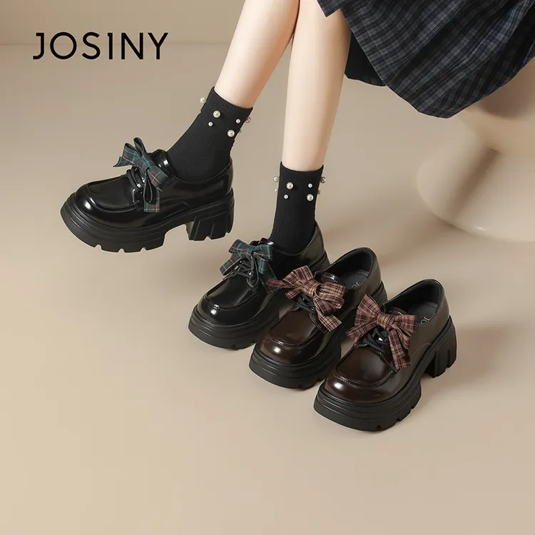 卓诗尼新款青年圆头系带休闲风秋季乐福鞋2026皮鞋复古欧若动感风商品图