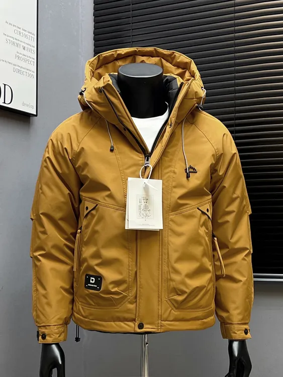 冬季新款户外连帽羽绒服男纯色潮牌白鸭绒保暖冲锋衣羽绒外套青年