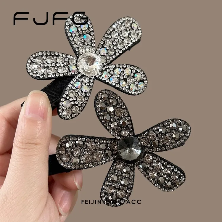 精致花嫣刘海夹满钻花朵鸭嘴夹女韩版轻奢时尚刘海侧边夹发饰新款