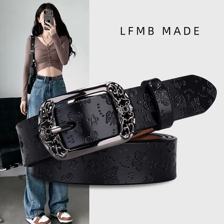 黑色皮带女士ins风配牛仔裤带百搭皮带时尚简约装饰复古腰带女潮