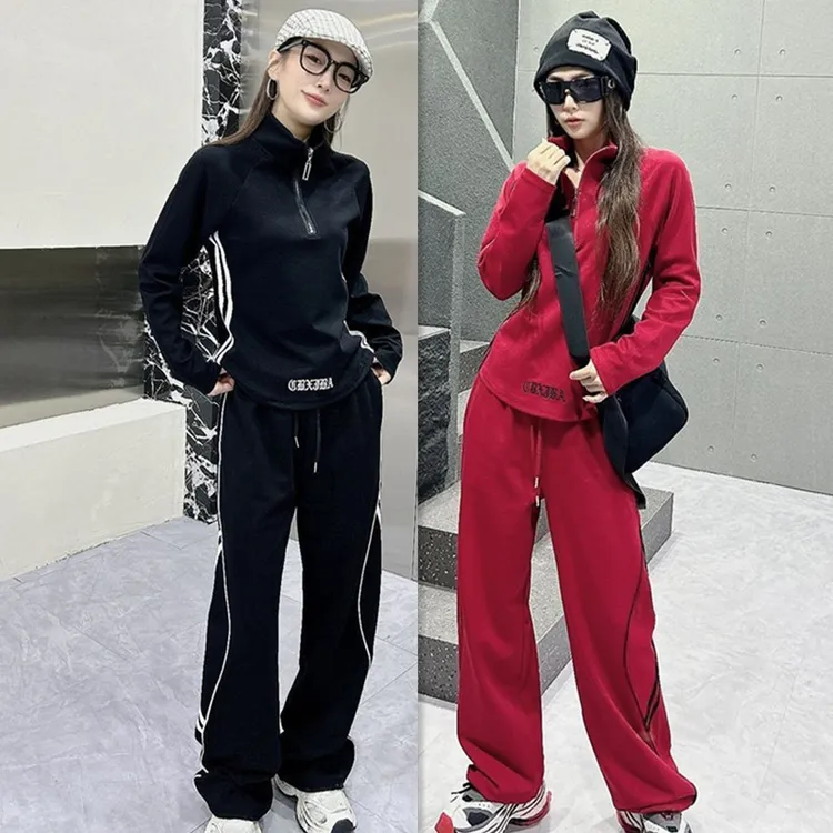 200斤微胖mm休闲套装女士春秋大码显瘦遮肉洋气质减龄妈妈运动服