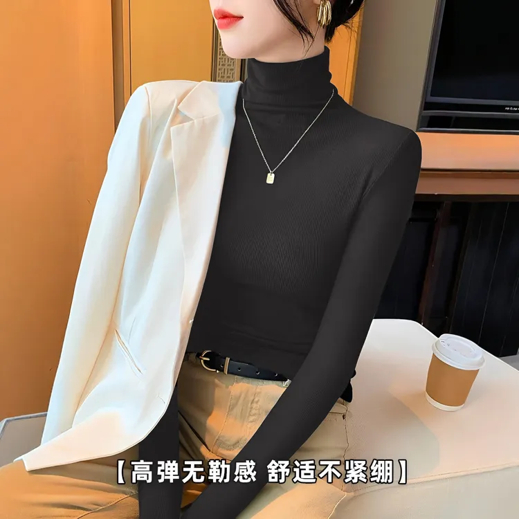 法式高领内搭高级灰色打底衫女秋冬搭配大衣显瘦堆堆领针织衫毛衣