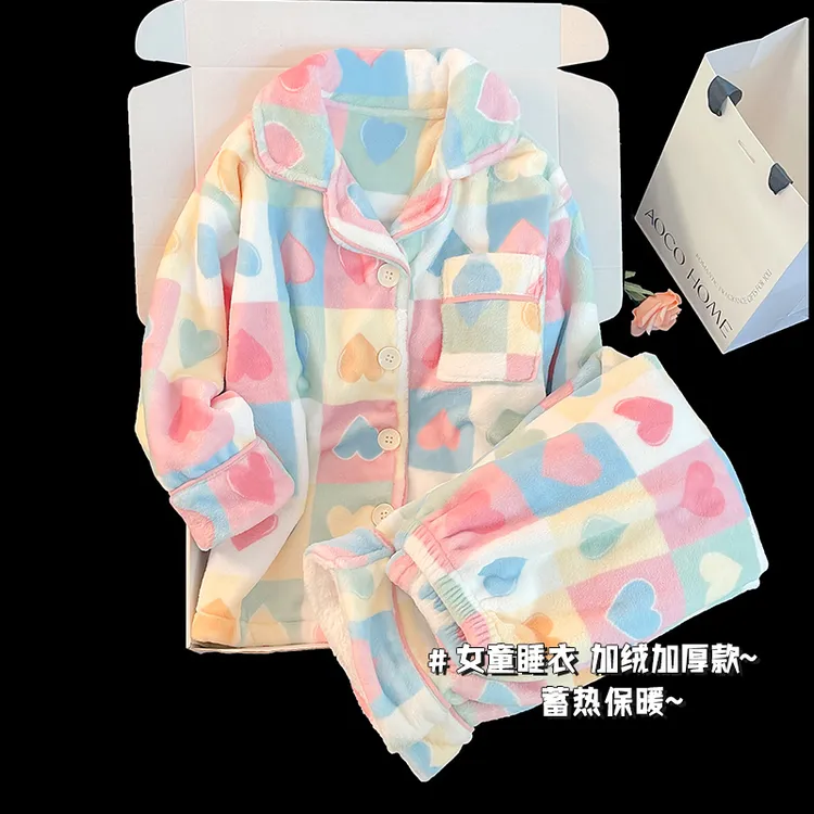 女童睡衣冬季新款儿童珊瑚绒加厚款6-12岁法兰绒小女孩大童家居服