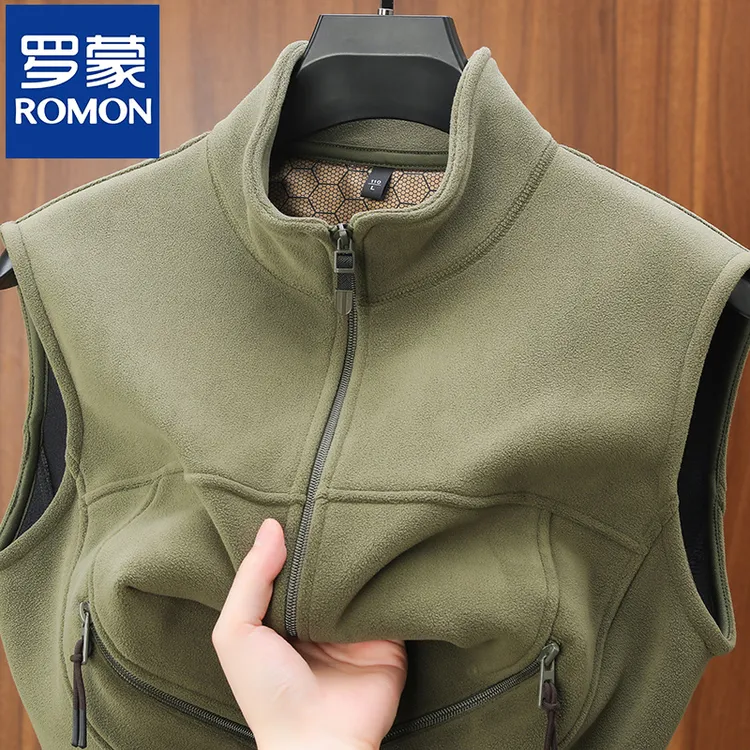 罗蒙抓绒马甲男士时尚保暖加绒加厚坎肩摇粒绒无袖外套奥利绒背心