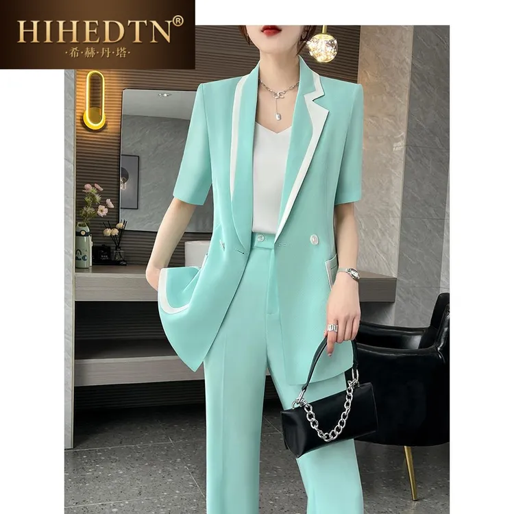 绿色西装套装女修身2025新款夏季薄款职业气场强大休闲西服女装