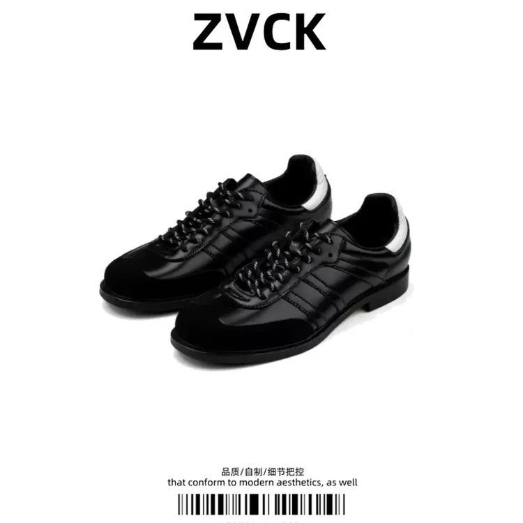 Zvck高级感cleanfit黑色德训鞋男士通勤英伦尖头小皮鞋男痞帅鞋子