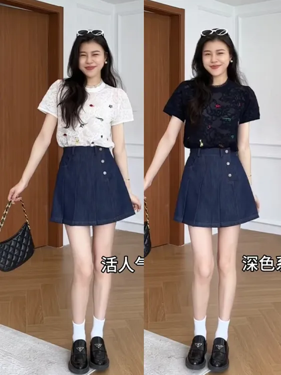 复古时尚微透轻盈短袖T恤+遮肉裙裤两件套2025新款设计感小众套装
