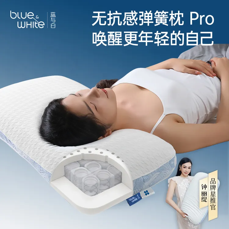 蓝与白无抗感弹簧枕侧睡枕护颈椎枕助睡眠新款枕头弹簧枕头
