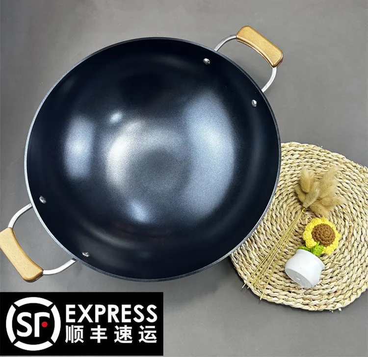 （可乐自用）金刚阳极不粘锅圆底炒锅轻便炒菜锅燃气灶适用