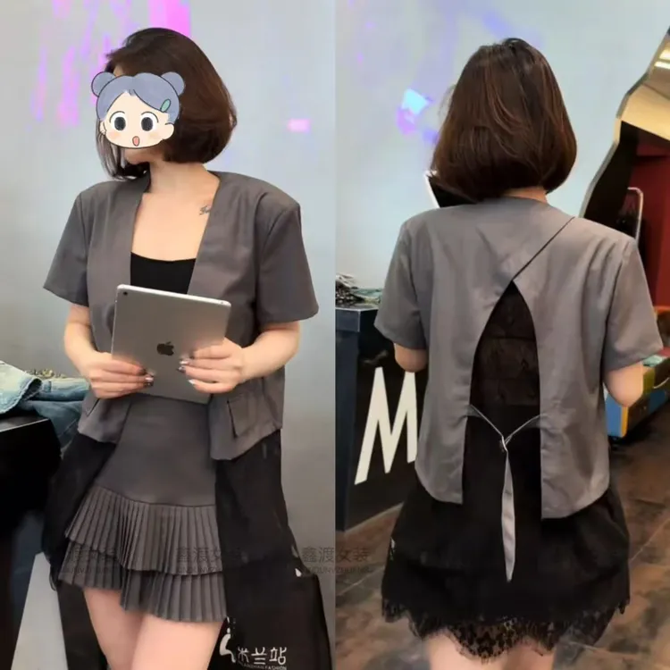 2025夏季新款时尚显瘦气质女士网红洋气两件套百搭款D5691