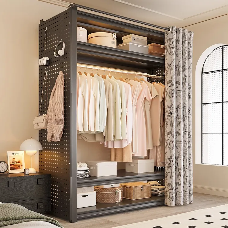 简易衣柜卧室家用出租房用金属货架钢制柜子洞洞板小衣橱结实耐用