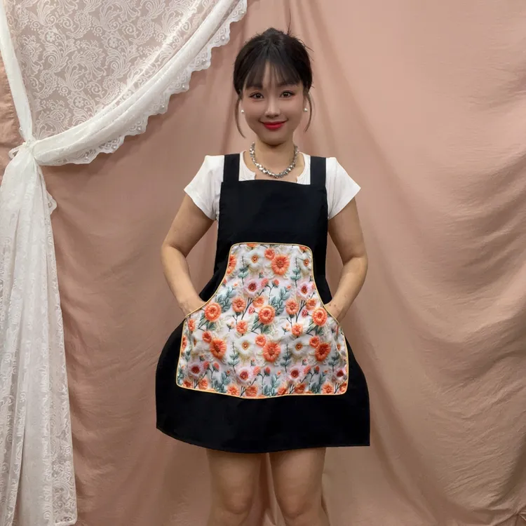 短款大口袋围裙小个子欧若精灵风防污薄款透气家用厨房上班餐饮