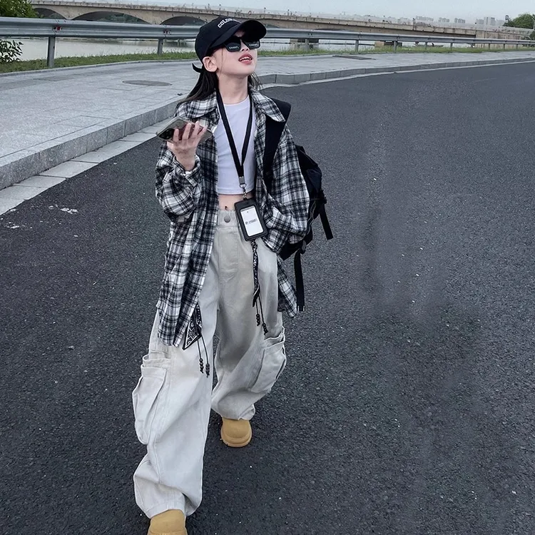 女童春秋款韩版休闲格子衬衫2025中大童初中生时髦洋气儿童秋装潮