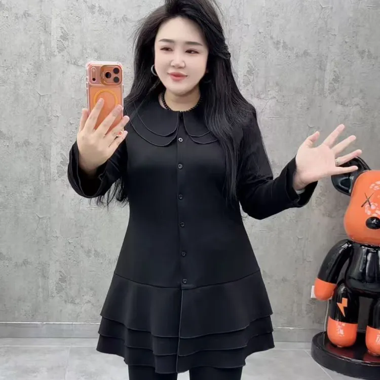 新款时尚百搭拼接娃娃领收腰显瘦气质连衣裙