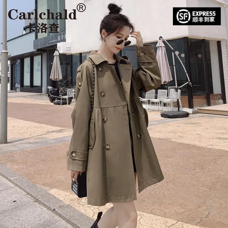 CARLCHALD卡洛查a字风衣外套女中长版春秋2025新款流行英伦可爱减