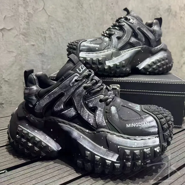 轮胎底男鞋巴黎潮牌黑色老爹鞋网红同款男士增高厚底百搭男士鞋子