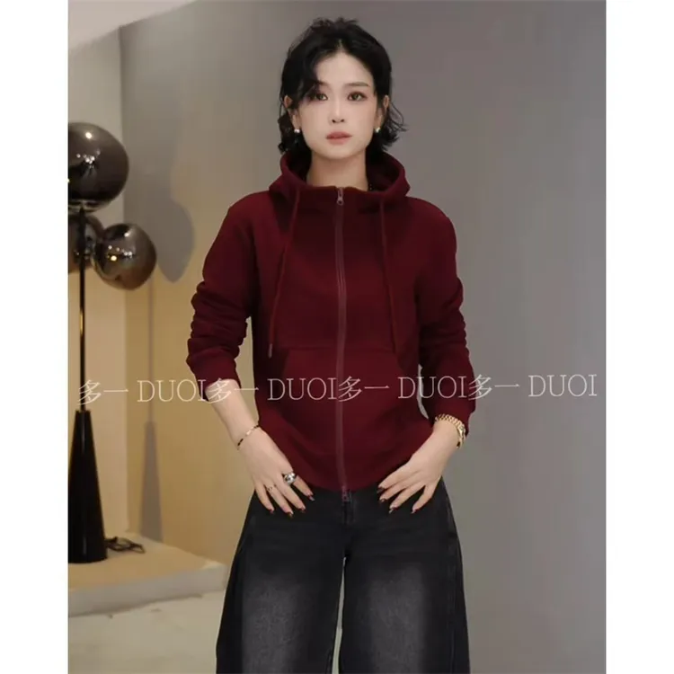 多一“德绒卫衣”2025秋季立领连帽双头拉链抽绳鱼骨长袖百搭卫衣