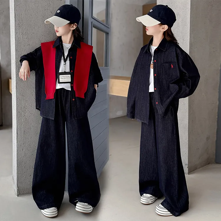 2025新款秋装女童洋气套装儿童装牛仔衬衫休闲宽松两件套秋季韩版