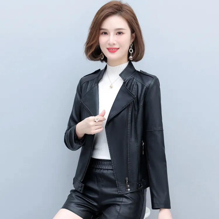 2025春季新款休闲女装海宁真皮皮衣外套韩版修身时尚洋气皮夹克