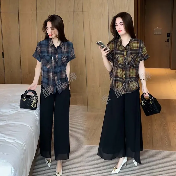 格子衬衫夏装2025年新款女装时尚减龄小衫洋气质显瘦漂亮短袖上衣