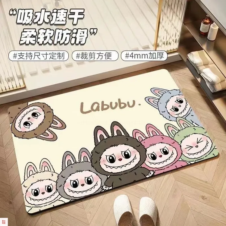 labubu卡通硅藻泥卫生间地垫家用速干防滑浴室吸水地垫入户门垫