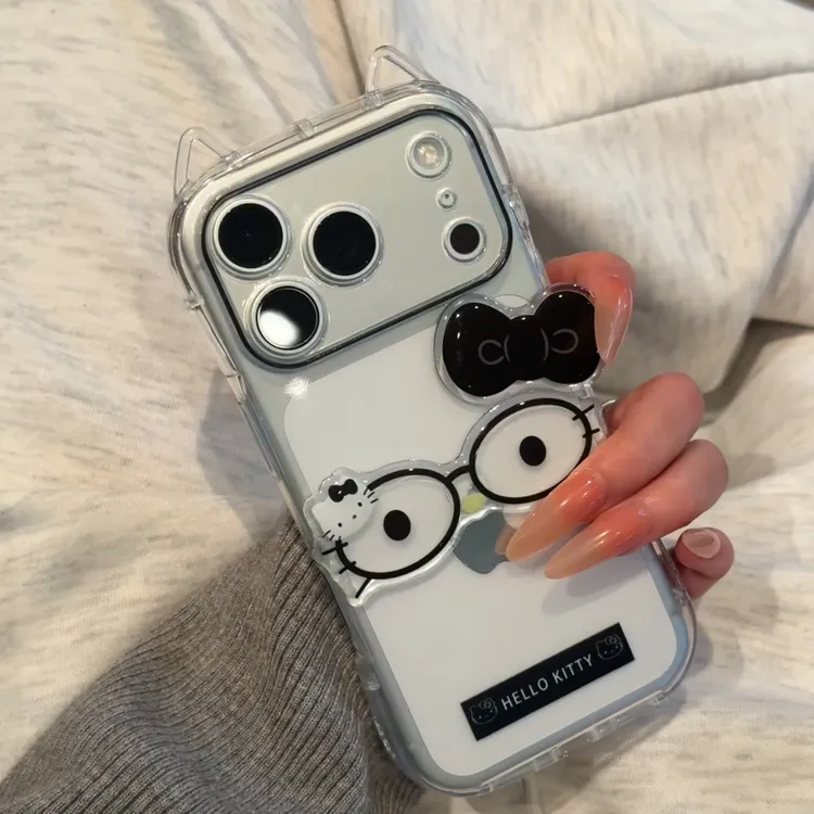 欧克里里眼镜框KT黑蝴蝶结适用苹果16/17手机壳华为vivo小米oppo