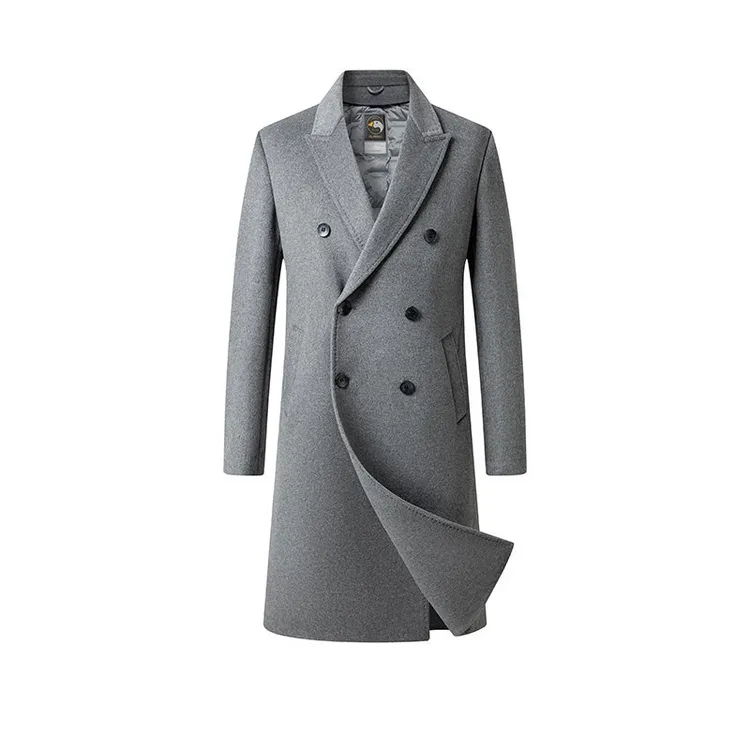 338羊毛呢大衣长款双面呢鸭绒内胆冬季毛呢外套大衣男装