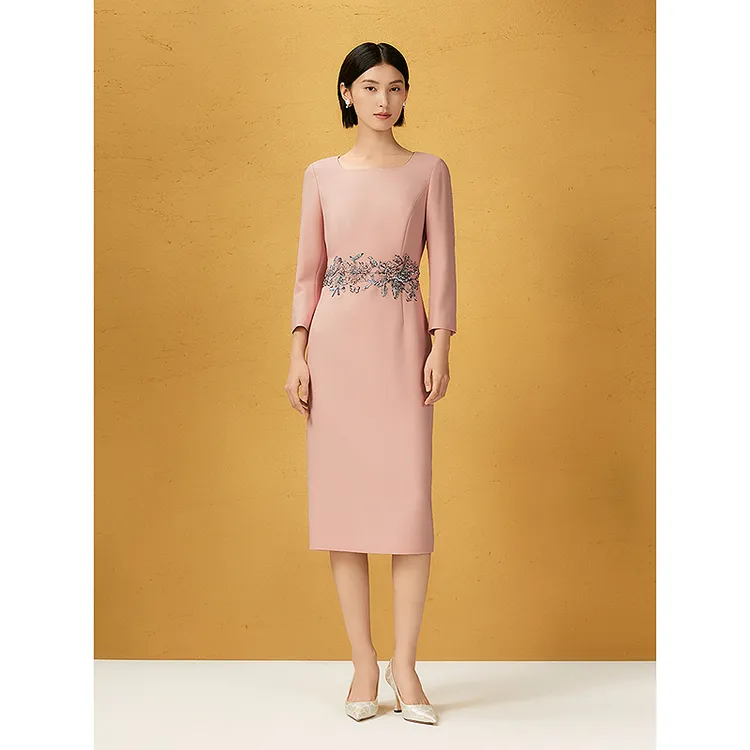 Song of Song歌中歌25新款陶粉三醋酸方领绣花连衣裙5C65305620