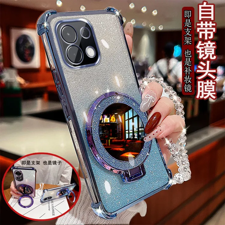 适用OPPO K12s手机壳PLD110圆形镜子支架气囊防摔保护套镜头全